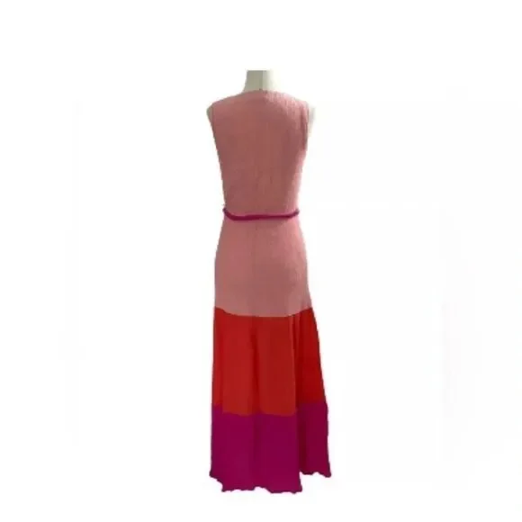 Flying Tomato Women medium Maxi Dress
Color Blocked pink red tall v-neck tie - Picture 4 of 11